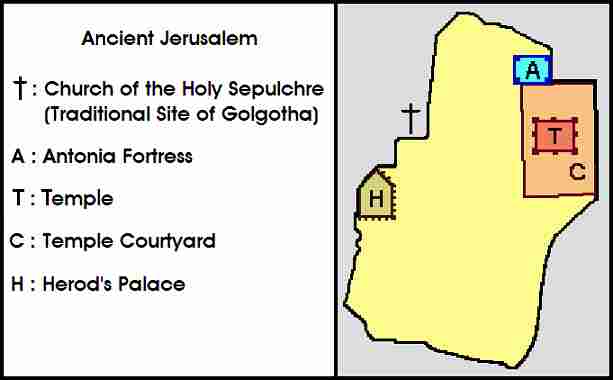 Map Of Jerusalem At The Time Of Jesus. Note: The map shows the